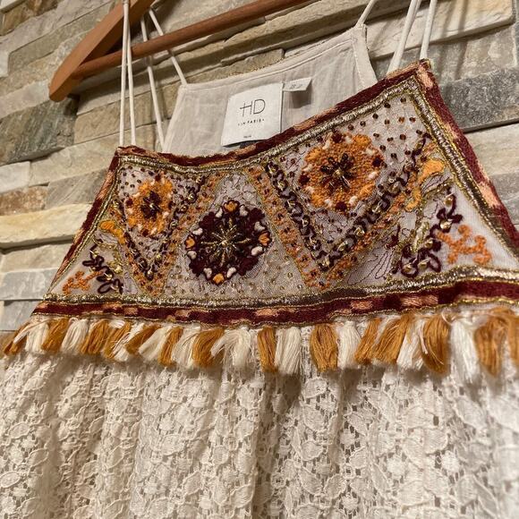 HD in Paris 10 Lace Tank Top | Embroidered Boho Festival Tassel Beaded Blouse - Picture 3 of 8